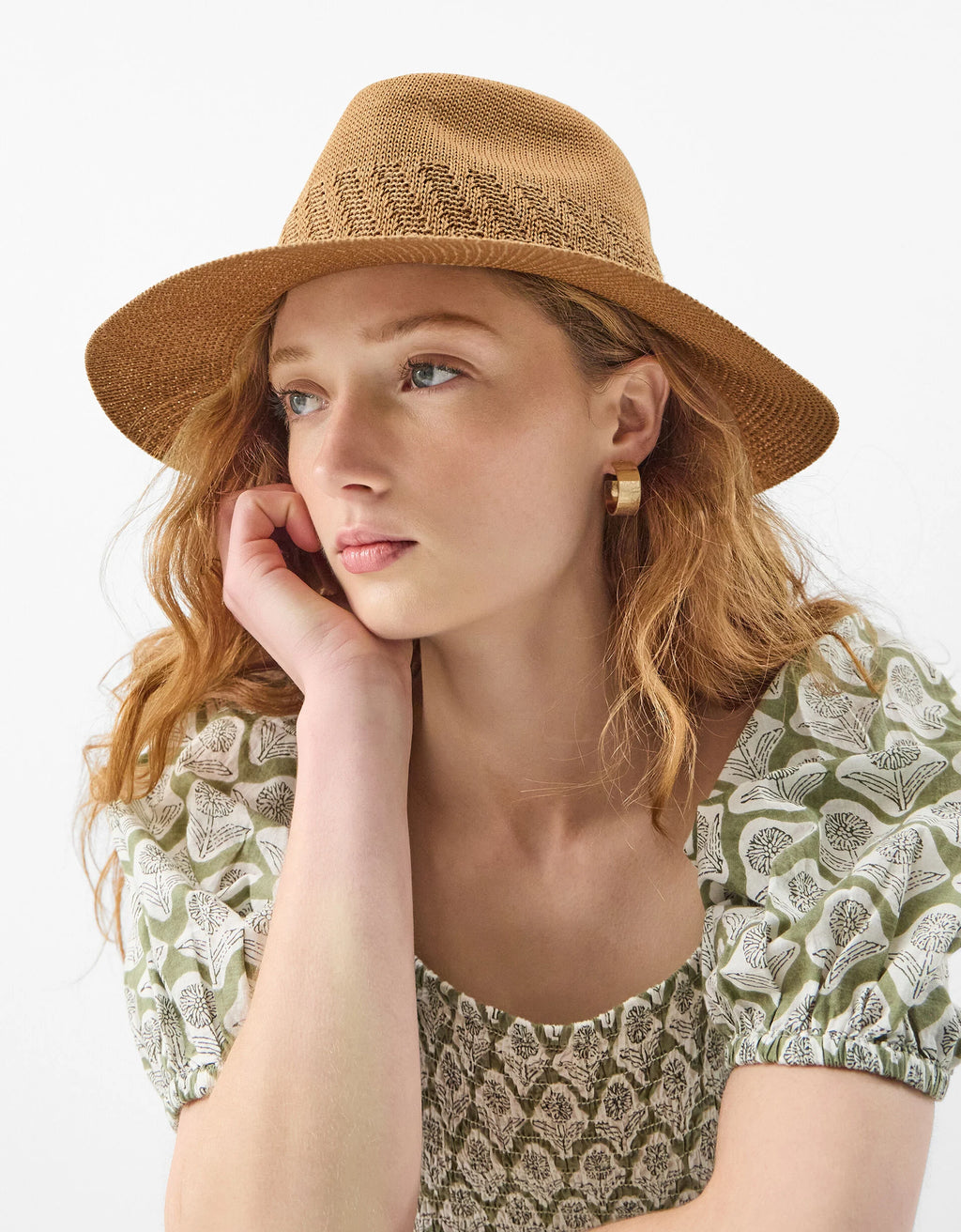 Woven Packable Fedora Hat - Tan